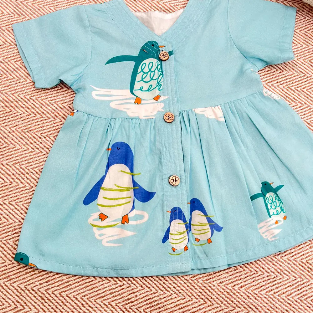 Bhaakur Organic Cotton Frock| Infants and Toddlers| Penguin Print