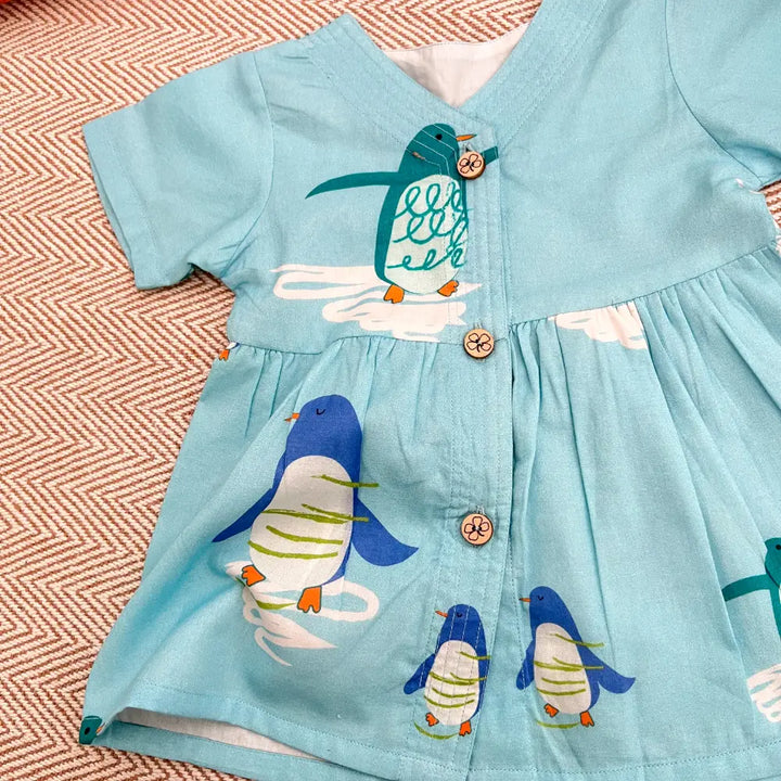 Bhaakur Organic Cotton Frock| Infants and Toddlers| Penguin Print