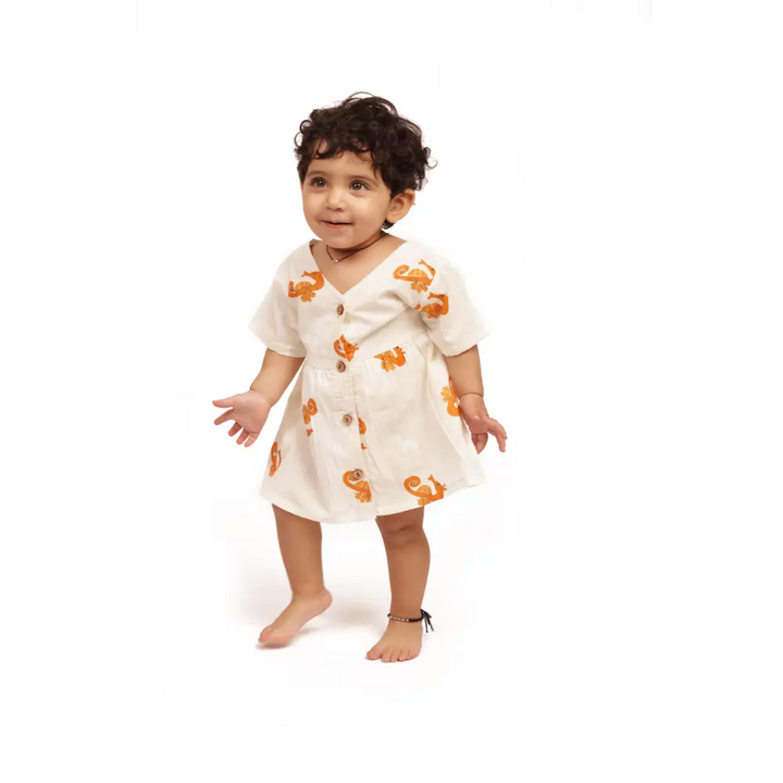 Bhaakur Organic Cotton Frock|Infants and Toddlers| Seahorse Print