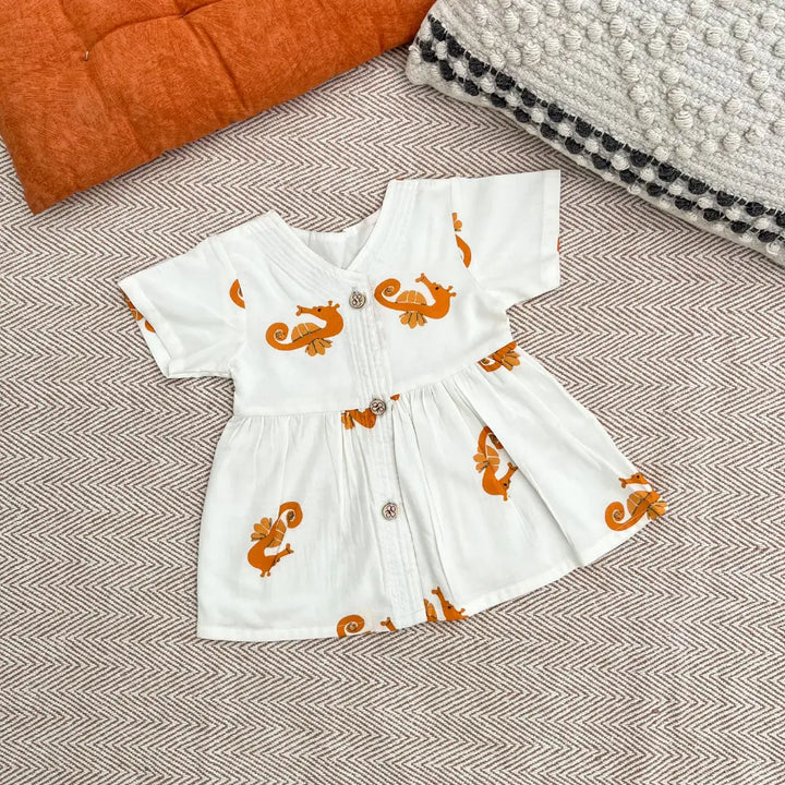 Bhaakur Organic Cotton Frock|Infants and Toddlers| Seahorse Print