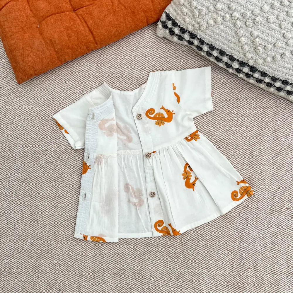 Bhaakur Organic Cotton Frock|Infants and Toddlers| Seahorse Print