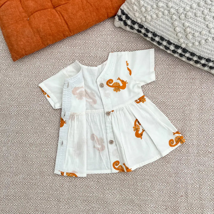 Bhaakur Organic Cotton Frock|Infants and Toddlers| Seahorse Print