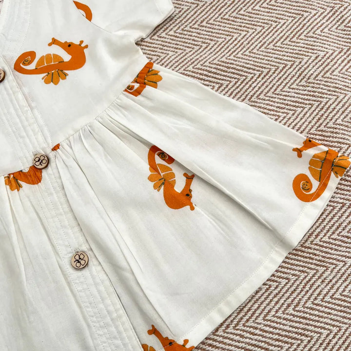 Bhaakur Organic Cotton Frock|Infants and Toddlers| Seahorse Print
