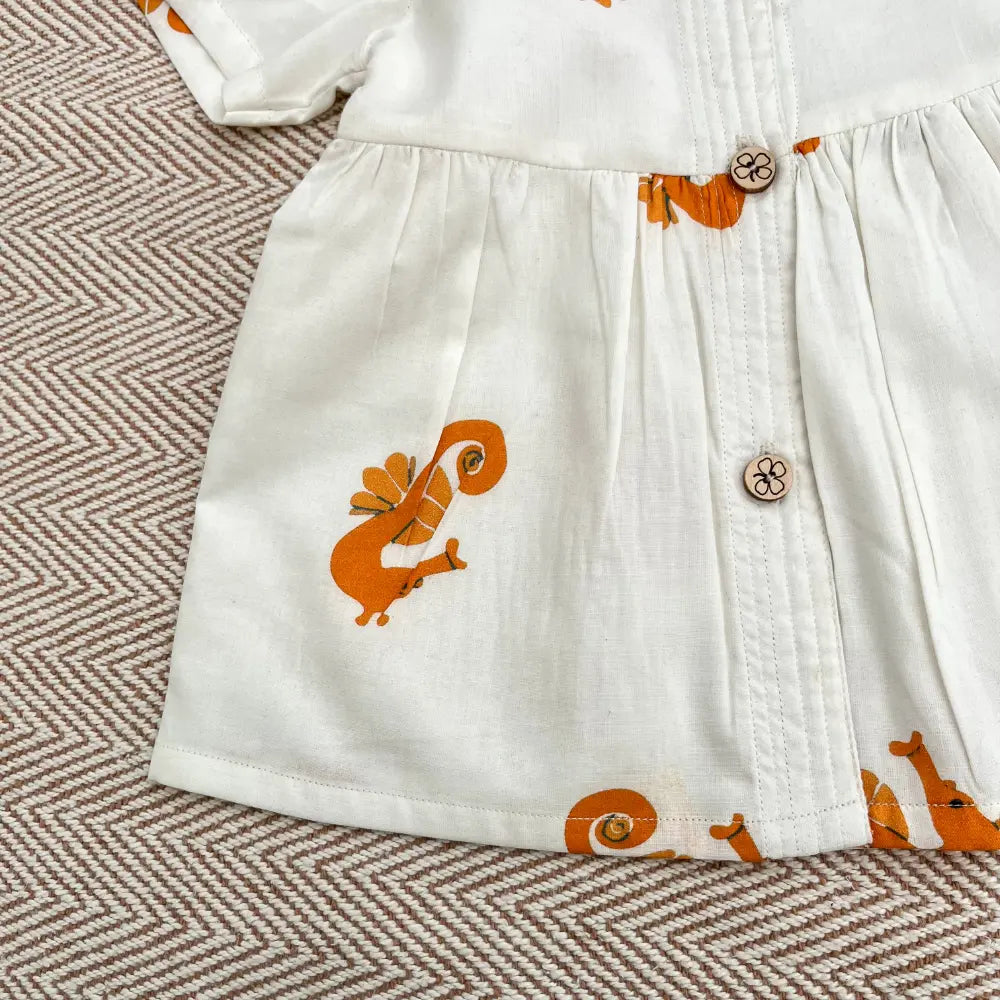 Bhaakur Organic Cotton Frock|Infants and Toddlers| Seahorse Print
