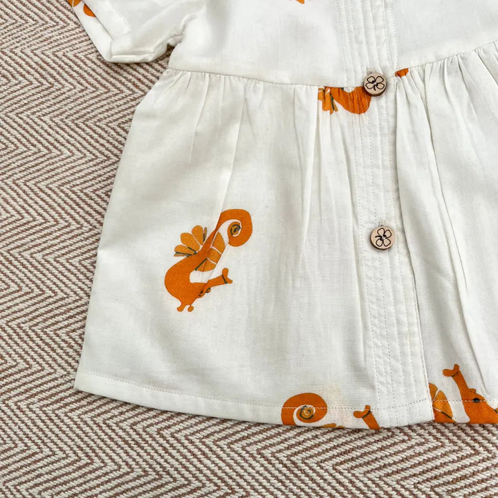Bhaakur Organic Cotton Frock|Infants and Toddlers| Seahorse Print