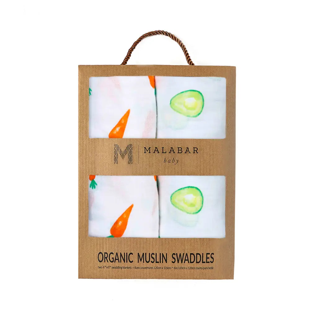 Malabar Baby Organic Muslin Swaddle Blankets (2 Pack) -  First Foods