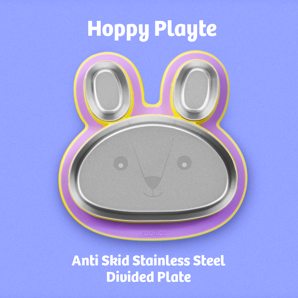 Rabitat Hoppy Playte Anti Skid Stainless Steel Divided Plate
