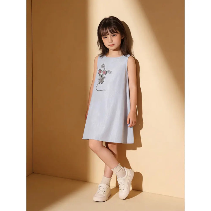 The Baby Trunk - Mouse Shift Dress &amp; Starsequin Tictac For Girls | Blue Lurex