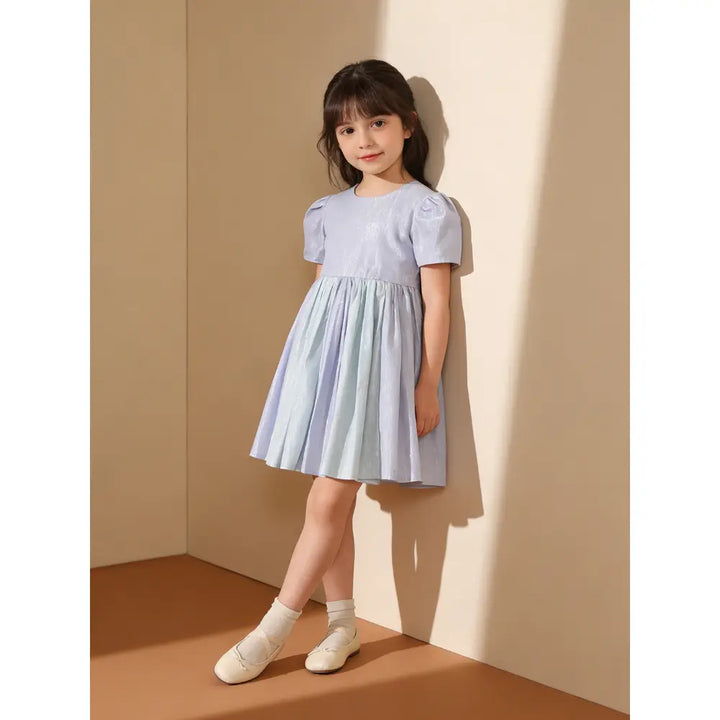 The Baby Trunk Metallic Panel Dress For Girls - Mint &amp; Blue