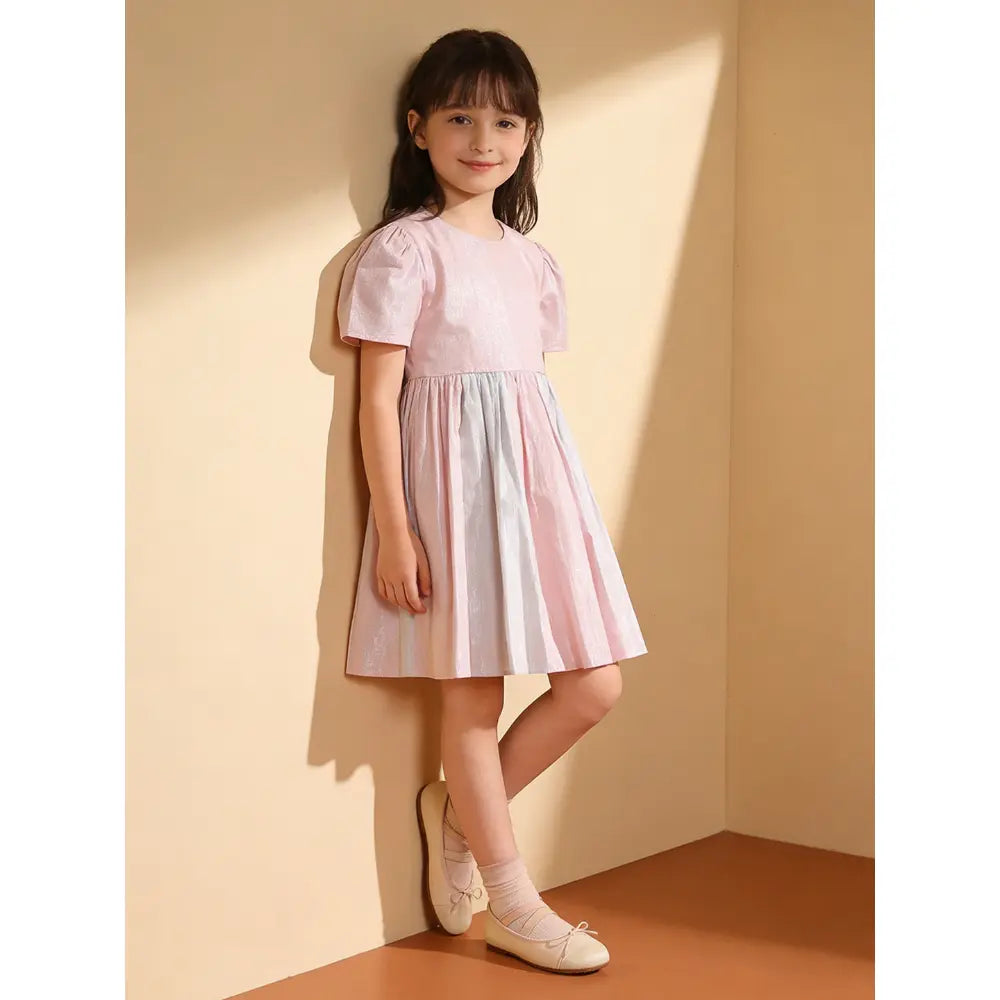 The Baby Trunk Metallic Panel Dress For Girls - Pink &amp; Grey