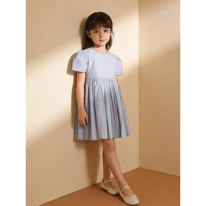 The Baby Trunk Metallic Panel Dress For Girls - Mint &amp; Blue