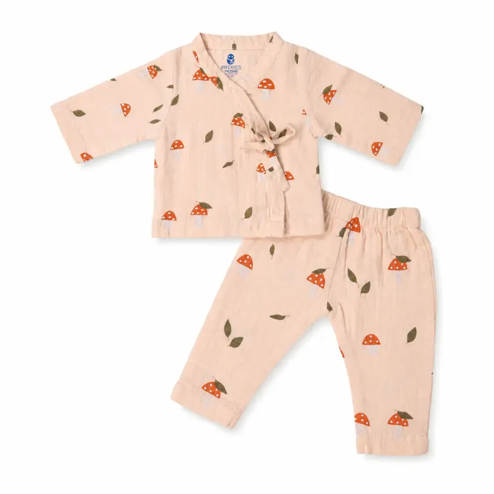 Prekies Muslin Clothing Set Mushi Baby Print - Beige