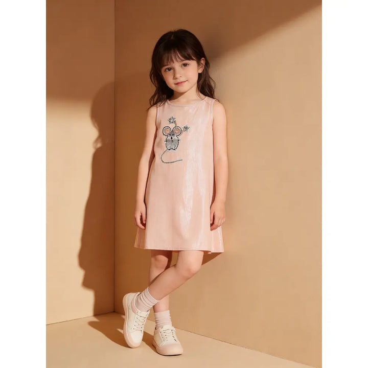 The Baby Trunk - Mouse Shift Dress &amp; Starsequin Tictac For Girls | Strawberry Pink Lurex