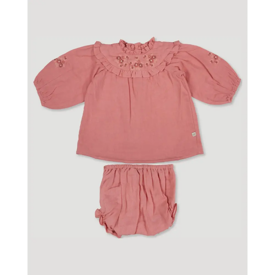 Early Sunday Charlie Baby Dress & Bloomer Set - Rose