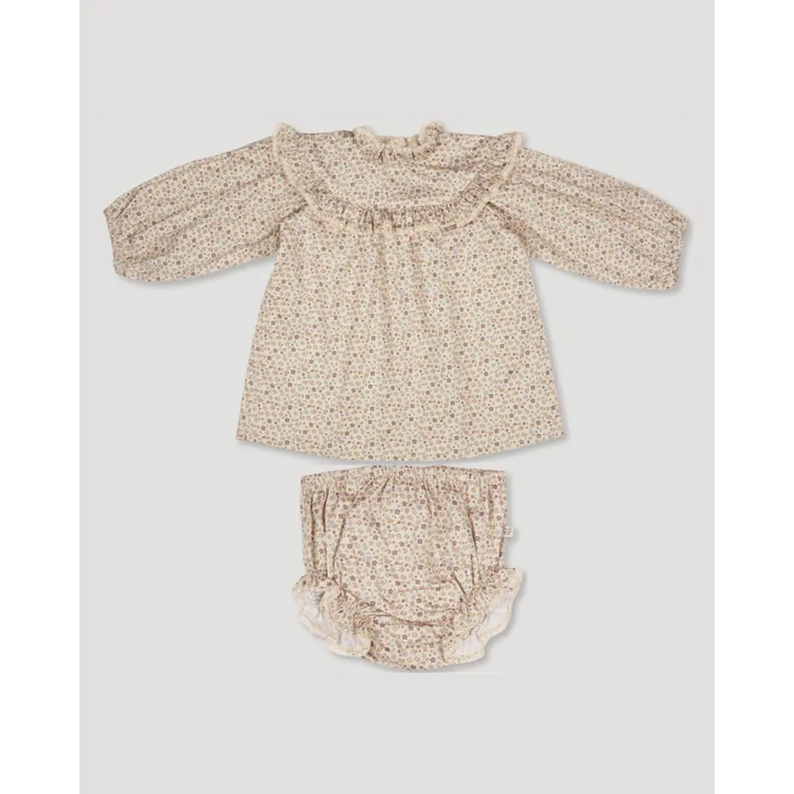 Early Sunday Charlie Baby Dress &amp; Bloomer Set - Miny Flowers Print