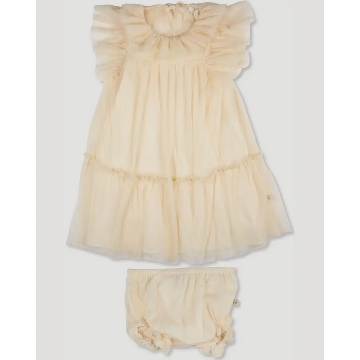 Early Sunday Angel Baby Dress &amp; Bloomer - Hazelnut Cream