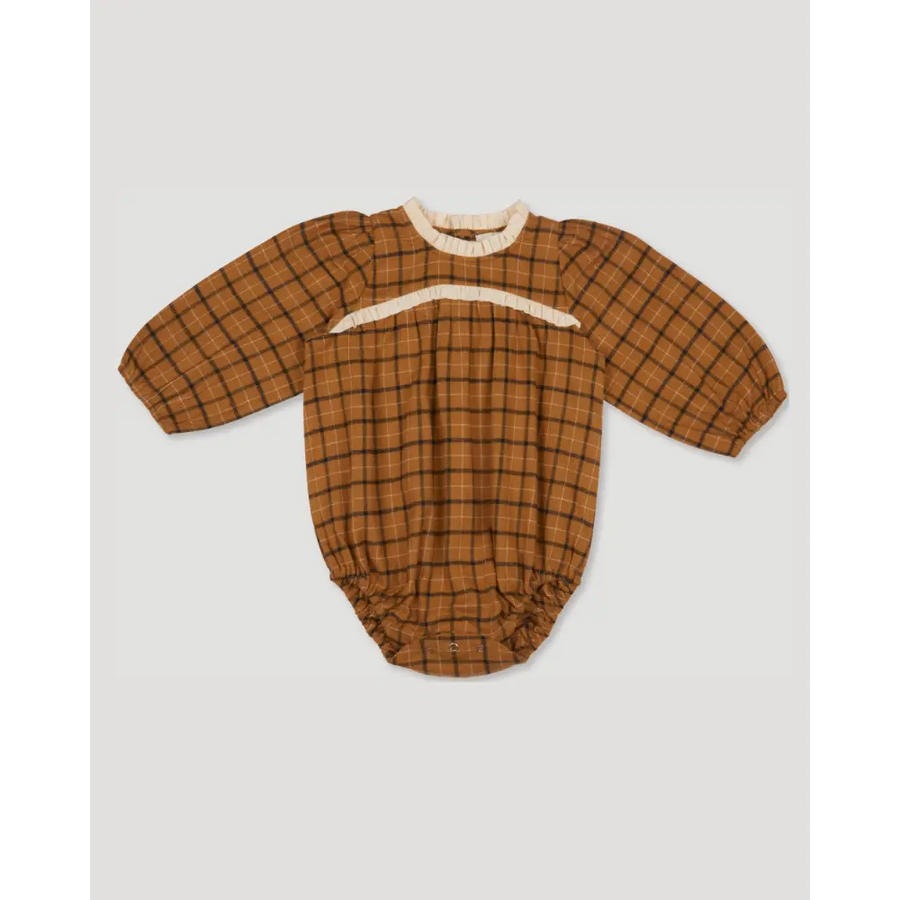 Early Sunday Kayla Baby Romper - Almond Checks