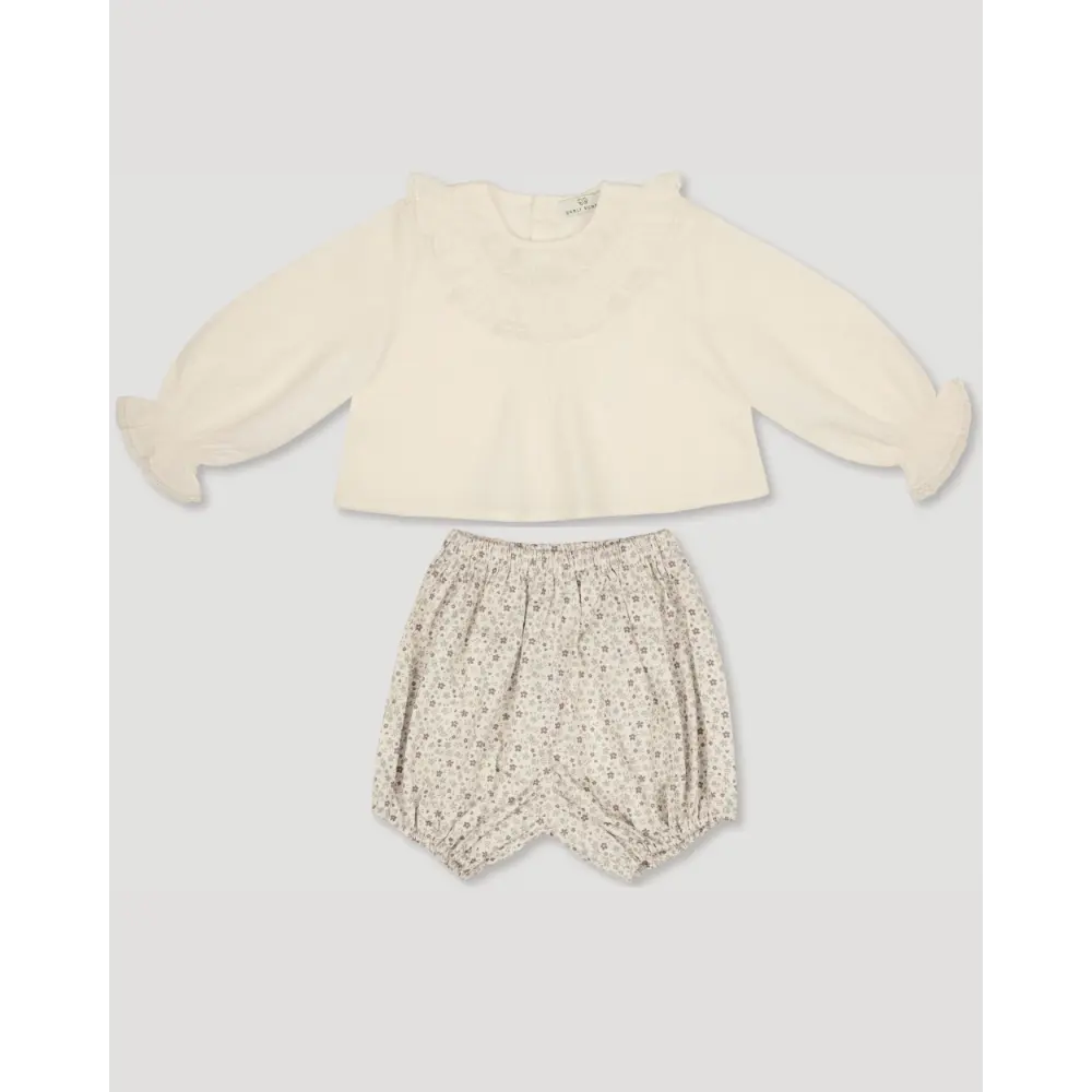 Early Sunday Amy Baby Blouse &amp; Bloomer Set - Hazelnut Cream &amp; Mini Flowers print