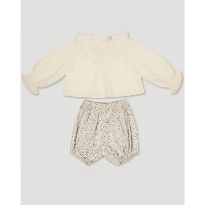 Early Sunday Amy Baby Blouse &amp; Bloomer Set - Hazelnut Cream &amp; Mini Flowers print