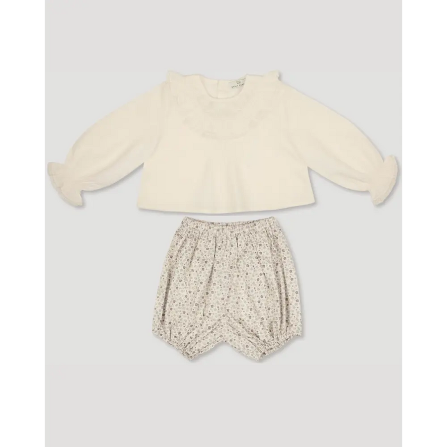 Early Sunday Amy Baby Blouse & Bloomer Set - Hazelnut Cream & Mini Flowers print
