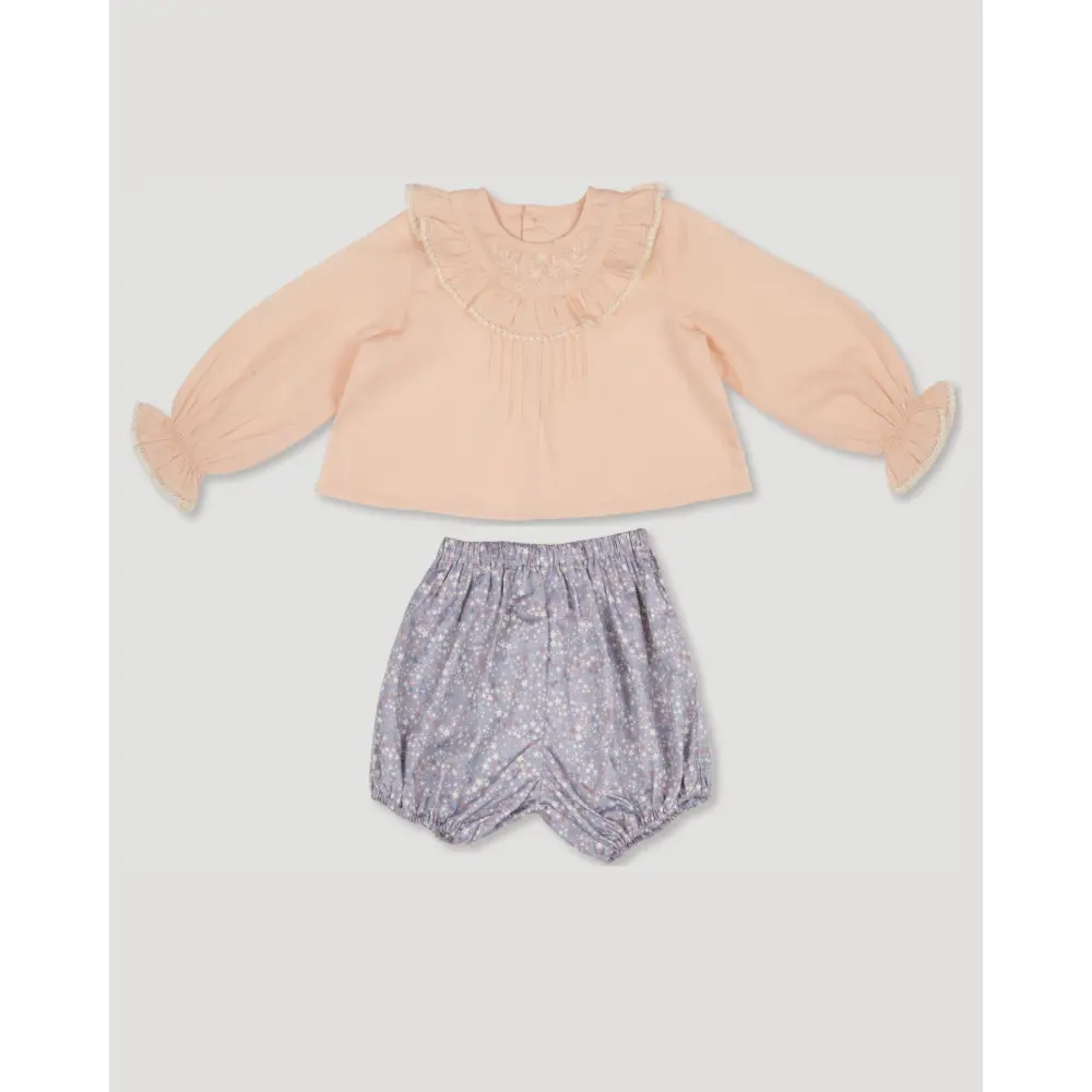 Early Sunday Amy Baby Blouse &amp; Bloomer Set - Nude &amp; Celestial Print