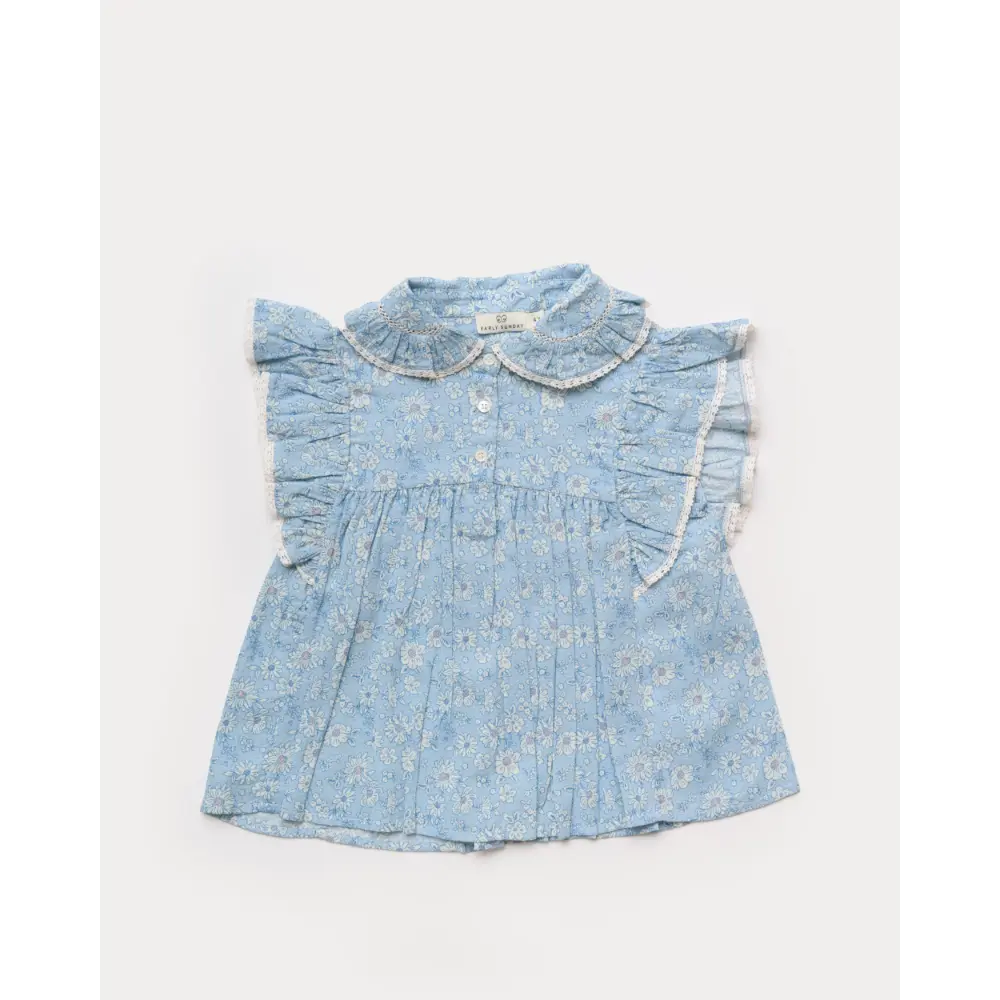 Early Sunday Charlie Blouse - Tonal Floral Blue Print