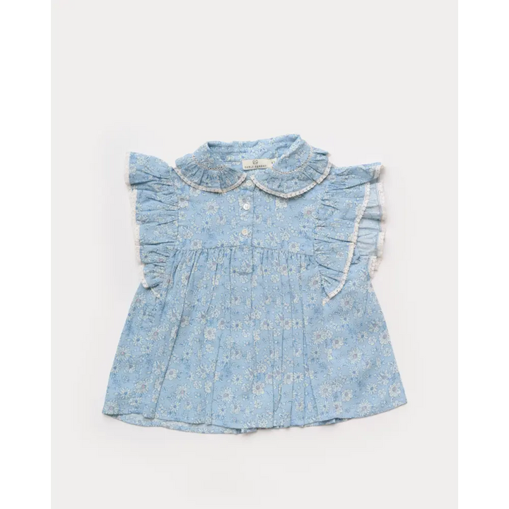 Early Sunday Charlie Blouse - Tonal Floral Blue Print