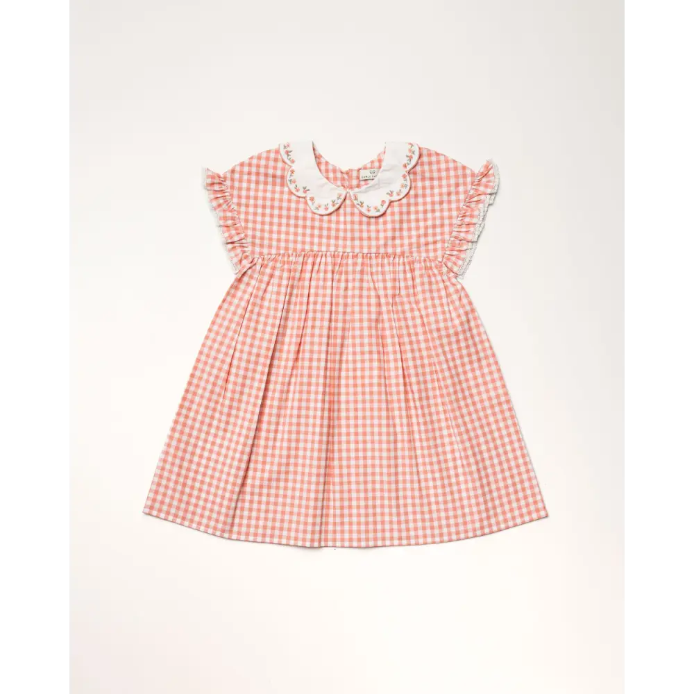 Early Sunday Lila Cotton Gingham Check Dress - Peony