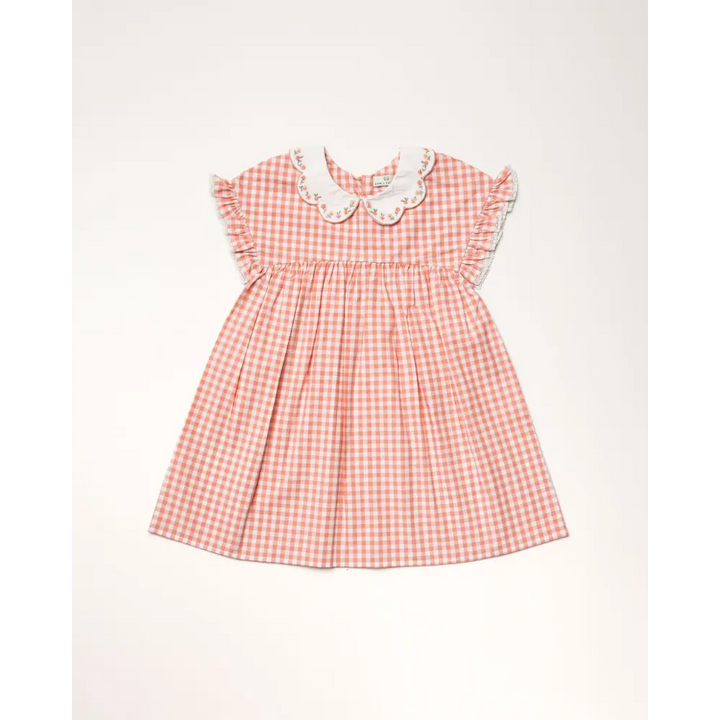 Early Sunday Lila Cotton Gingham Check Dress - Peony
