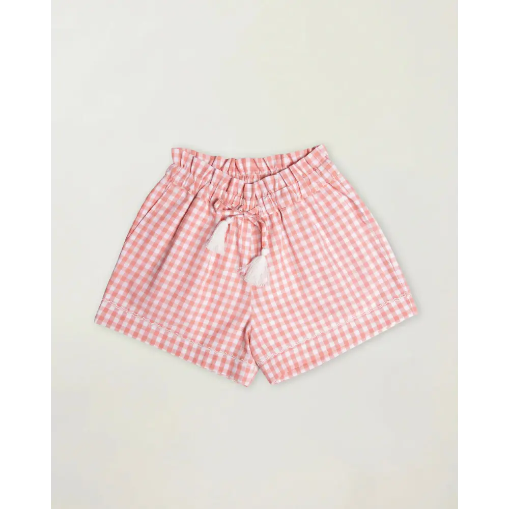 Early Sunday Roman Cotton Gingham Check Short - Peony