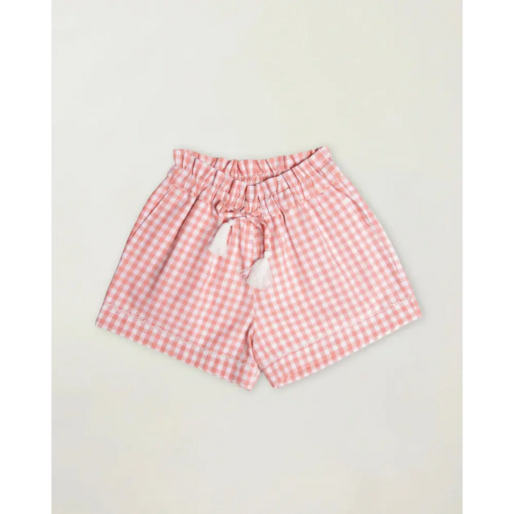 Early Sunday Roman Cotton Gingham Check Short - Peony