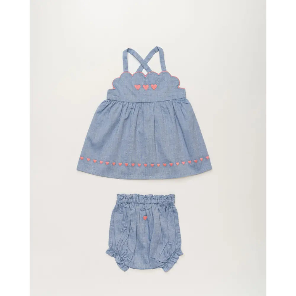 Early Sunday Alice Baby Dress &amp; Bloomer Set - Summer Sky Print