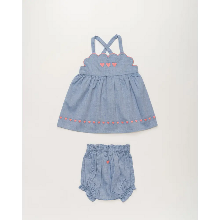 Early Sunday Alice Baby Dress &amp; Bloomer Set - Summer Sky Print