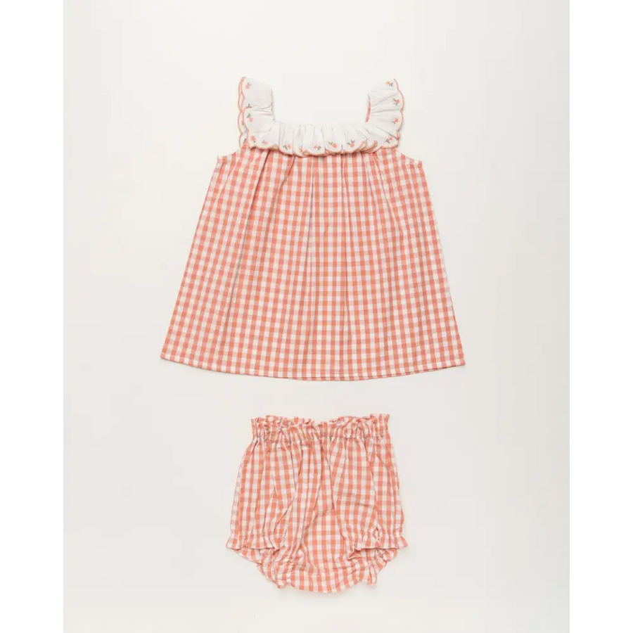 Early Sunday Diana Baby Dress with Bloomer Set - Peony