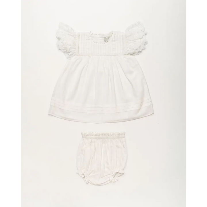 Early Sunday Grace Baby Dress &amp; Bloomer Set - Ivory