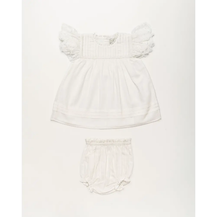 Early Sunday Grace Baby Dress & Bloomer Set - Ivory