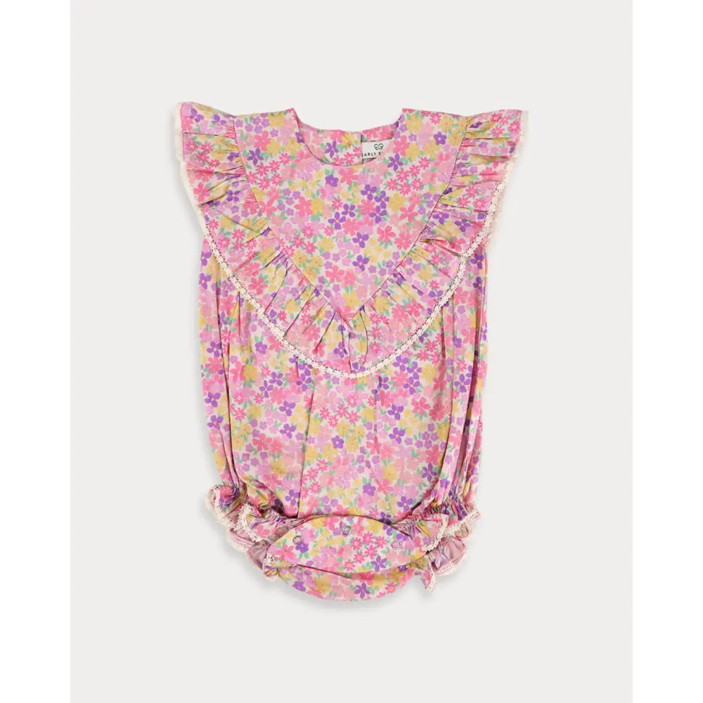 Early Sunday Lucy Baby Bubble Romper - Emma Floral Purple