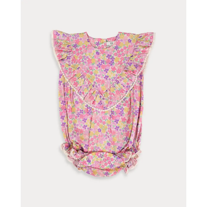 Early Sunday Lucy Baby Bubble Romper - Emma Floral Purple
