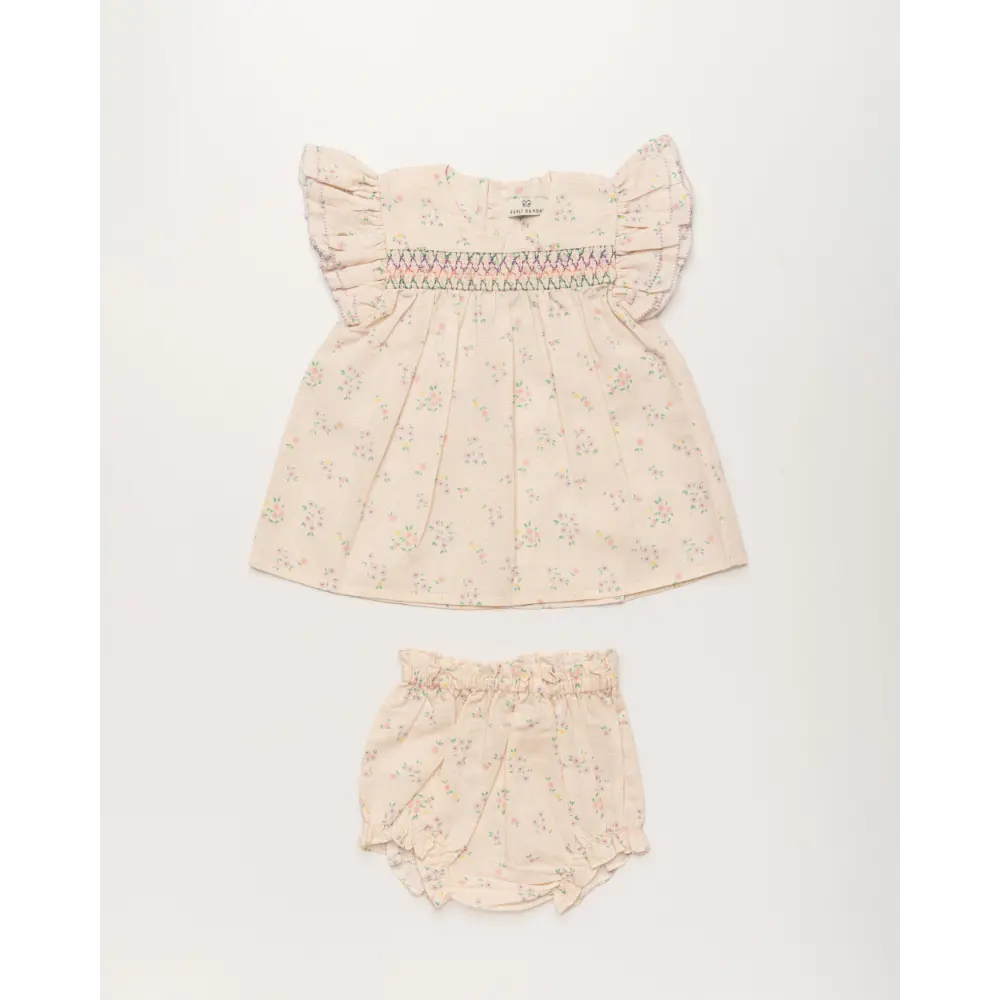 Early Sunday Sienna Baby Dress &amp; Bloomer Set - Painted Bouquet Print