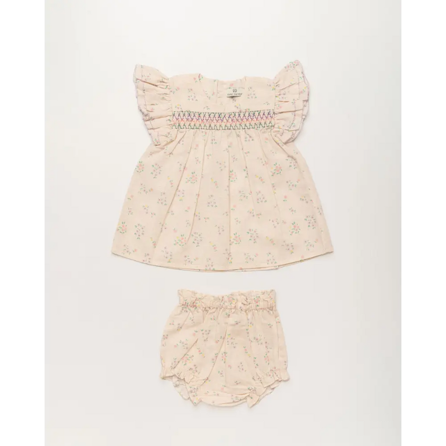 Early Sunday Sienna Baby Dress & Bloomer Set - Painted Bouquet Print