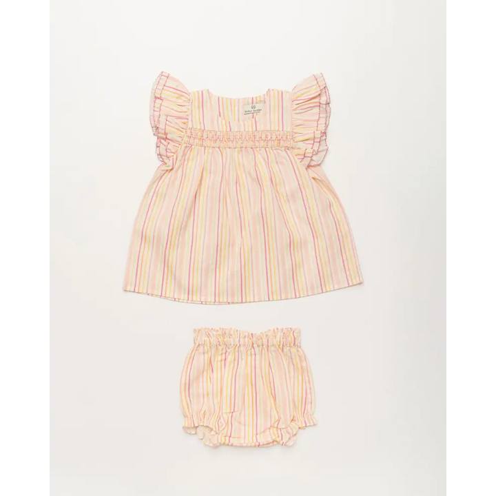 Early Sunday Sienna Baby Dress &amp; Bloomer Set - Pink Stripes