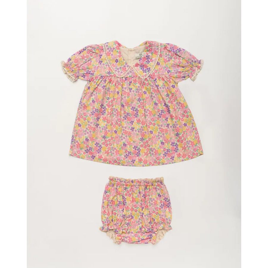 Early Sunday Sofia Baby Dress & Bloomer Set - Emma Floral Purple