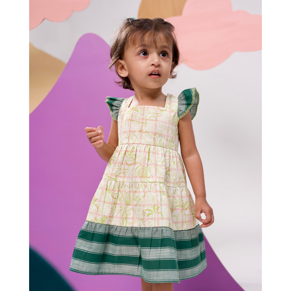 Miko Lolo Spring Jungle Gym Tiered Dress Printed - Green