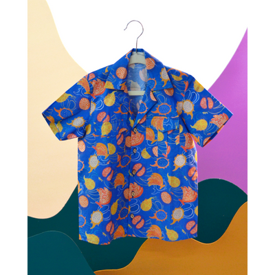 Miko Lolo Boys I-Peel-Good Printed Hawaiian Collar Shirt - Blue
