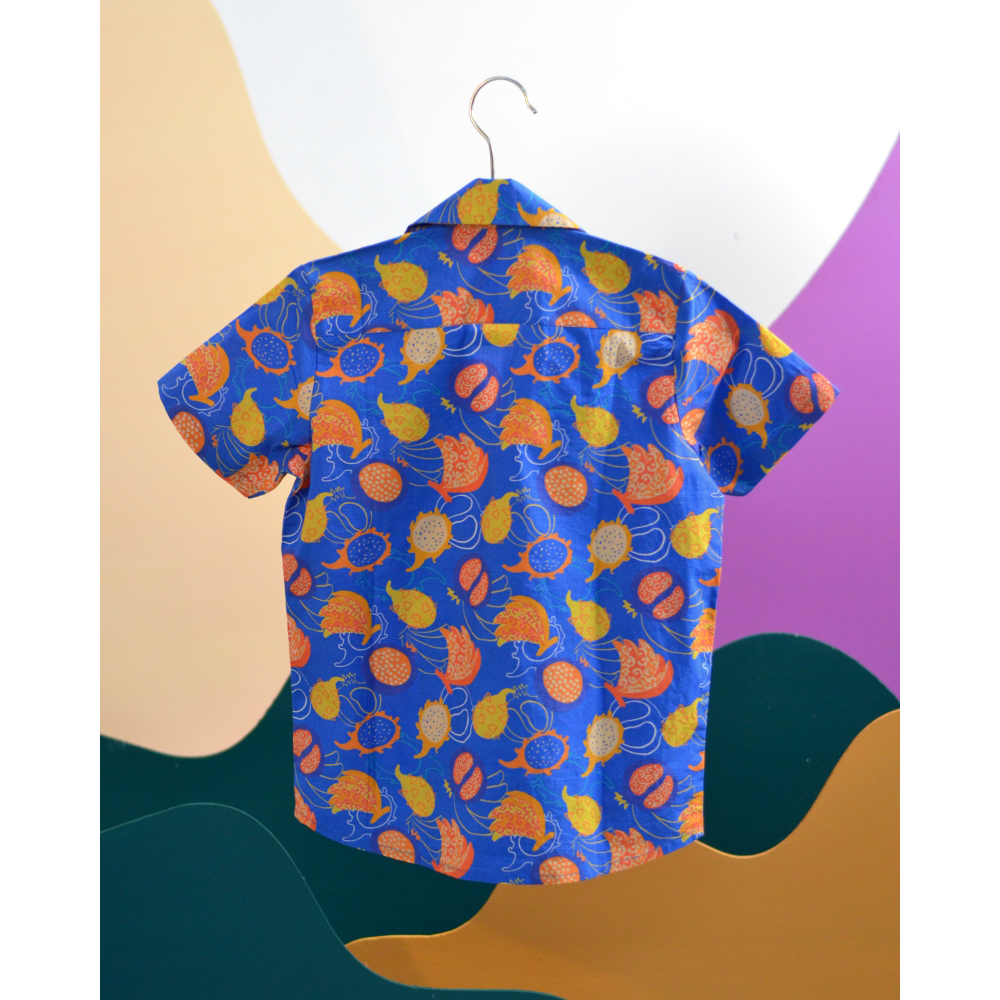 Miko Lolo Boys I-Peel-Good Printed Hawaiian Collar Shirt - Blue