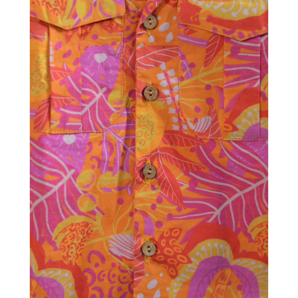 Miko Lolo Boys Tango Tropics Printed Hawaiian Collar Shirt - Orange