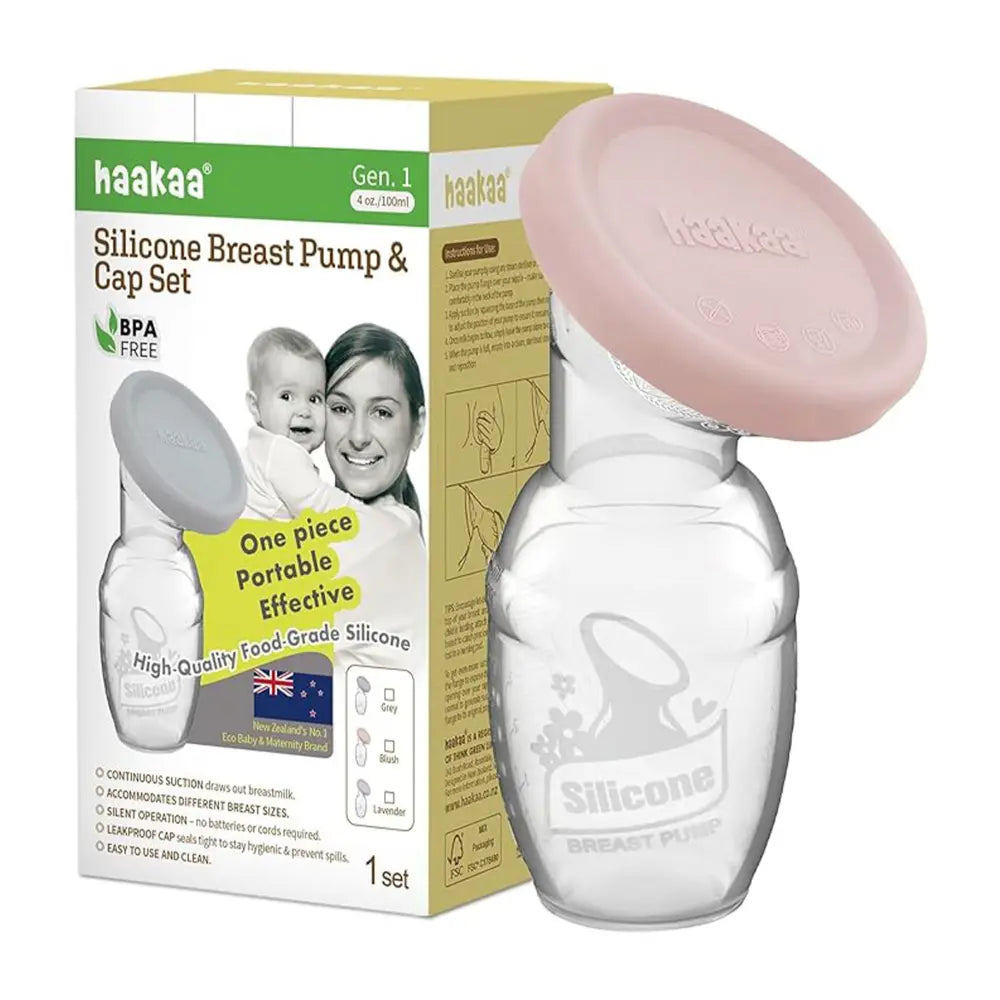 Haakaa Gen. 1 Silicone Breast Pump &amp; Cap Set – Gentle One-Piece Breast Pump – Blush