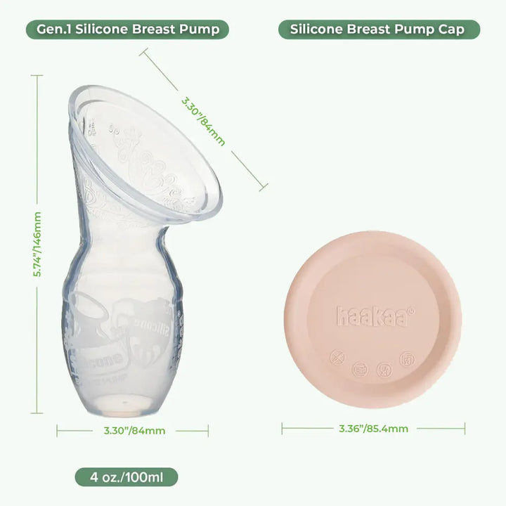 Haakaa Gen. 1 Silicone Breast Pump &amp; Cap Set – Gentle One-Piece Breast Pump – Blush