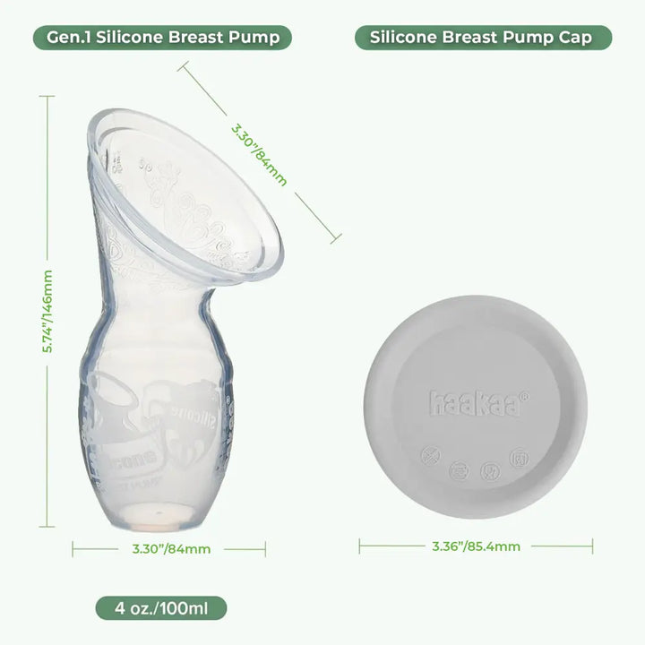 Haakaa Gen. 1 Silicone Breast Pump &amp; Cap Set – Gentle One-Piece Breast Pump – Grey