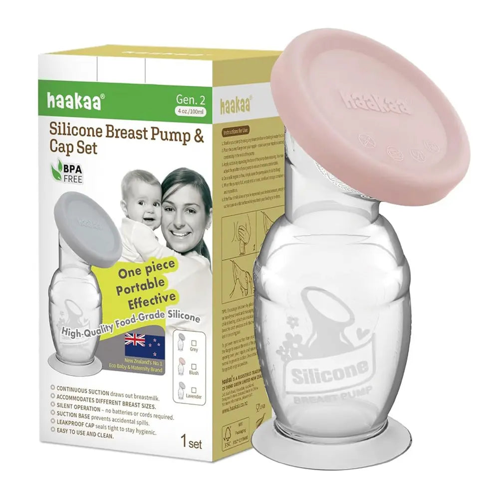 Haakaa Gen. 2 Silicone Breast Pump &amp; Cap Set – Improved Suction &amp; Comfort – 100ml – Blush